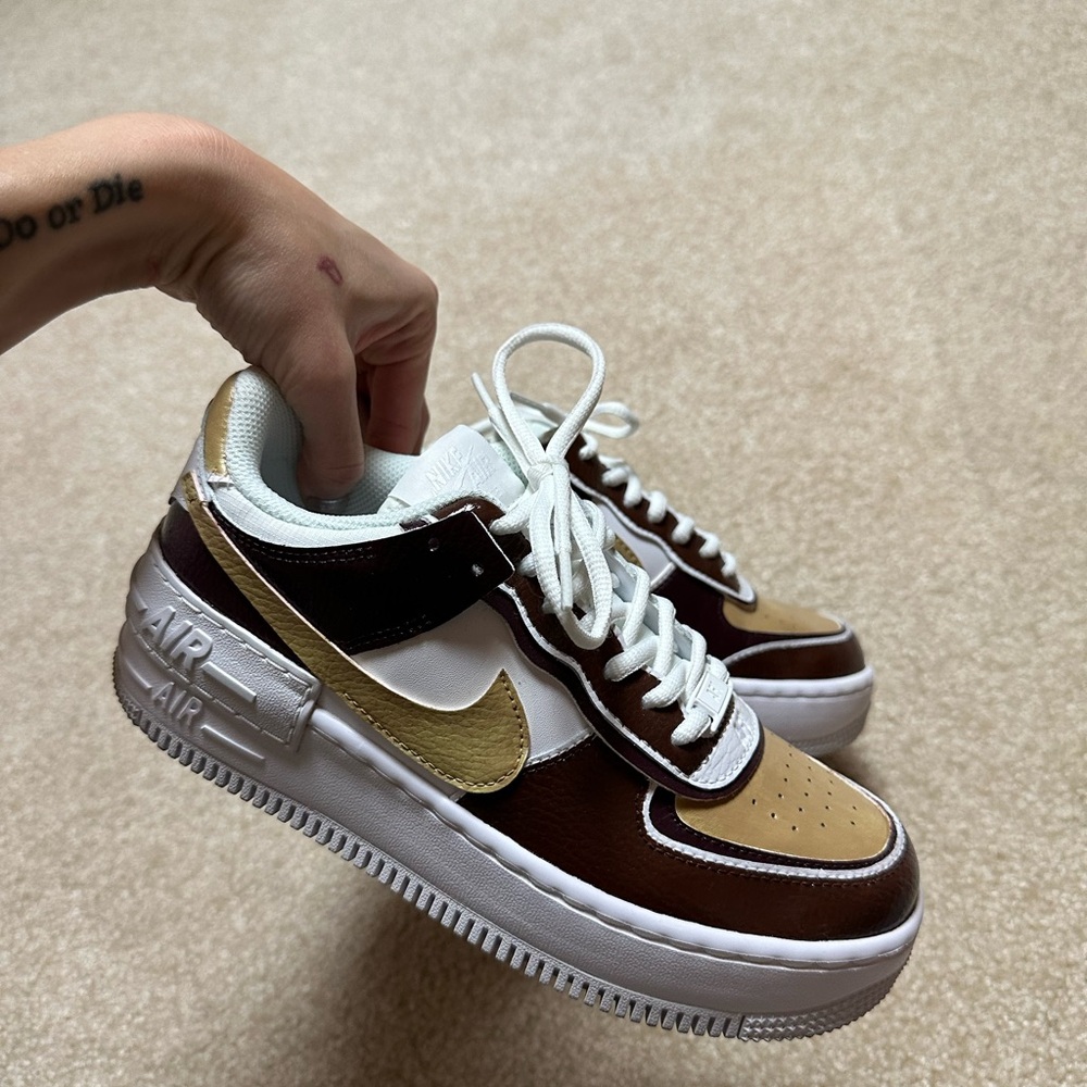 Hand painted Nike Air AF1 Shadow Sneakers in Brown